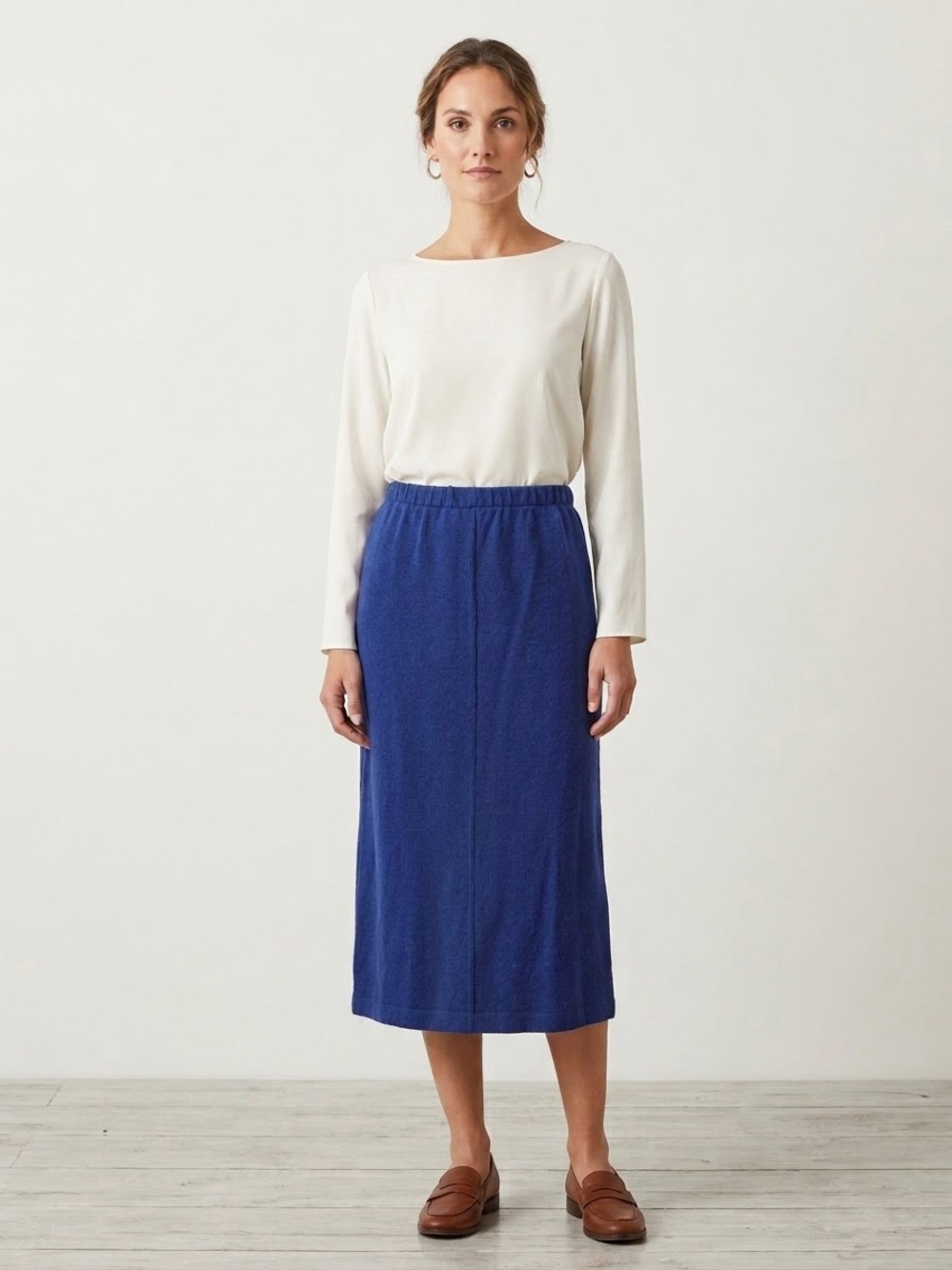 Nilani Royal Blue Knit Midi Skirt Women’s M/L Elastic Waist Casual Sporty